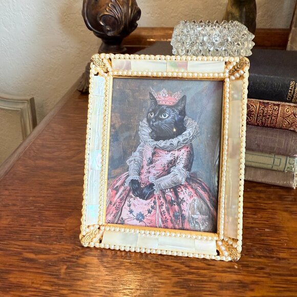 Vintage Convex Mother of Pearl Hollywood Regency Cat picture - Picture 4 of 15